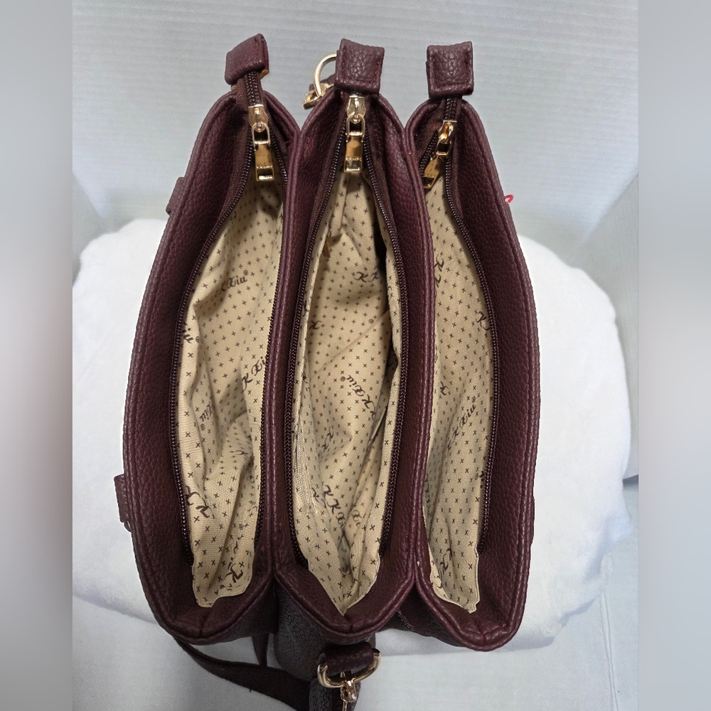 KK XIU Sophisticated DeePlum Foux Leather Satchel Women's With Structured Design - Picture 16 of 16